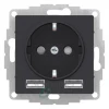 ATN001030 - ATLASDESIGN РОЗЕТКА 16А c 2 USB A+A, 5В/2,4А, 2х5В/1,2 А, механизм, КАРБОН