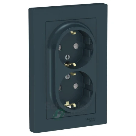 ATN000826 - ATLASDESIGN РОЗЕТКА двойная с заземлением со шторками, 16А, в сборе, ИЗУМРУД