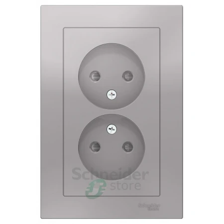 ATN000322 - ATLASDESIGN РОЗЕТКА двойная без заземления со шторками,16А, в сборе, АЛЮМИНИЙ