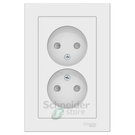 ATN000122 - ATLASDESIGN РОЗЕТКА двойная без заземления со шторками,16А, в сборе, БЕЛЫЙ