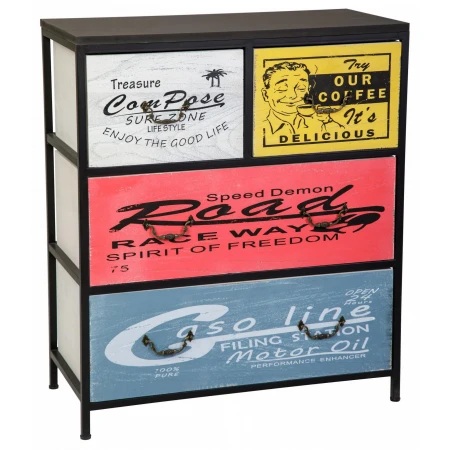 Комод 4 ящика HX21 голубой, желтый, розовый, светло-серый
