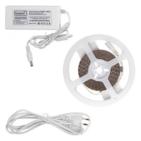 Лента светодиодная General GLS-2835-120-9.6-12-IP20-PRO-6-5-KIT готовый комплект 5м с адаптером