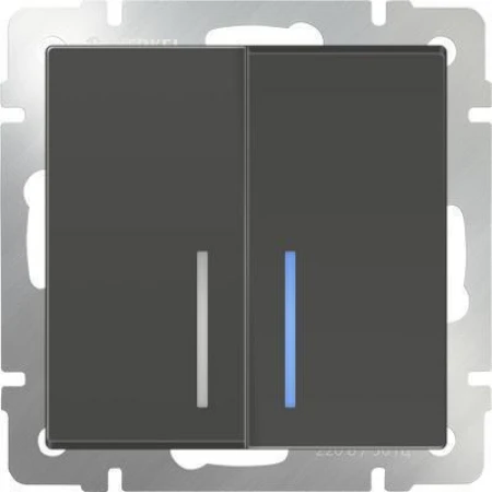 Выключатель двухклавишный проходной с подсветкой (серо-коричневый)